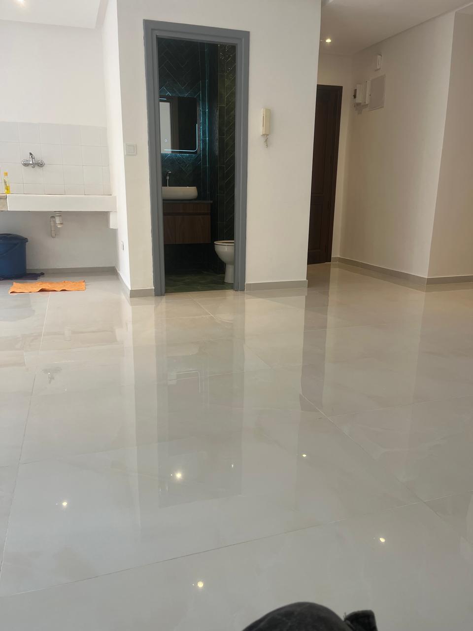 Freshly renovated apartment with polished floors and new bathroom