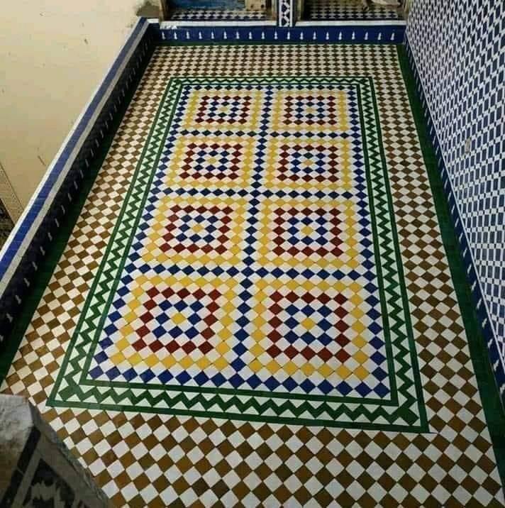 Traditional multicolor Moroccan tiled courtyard floor