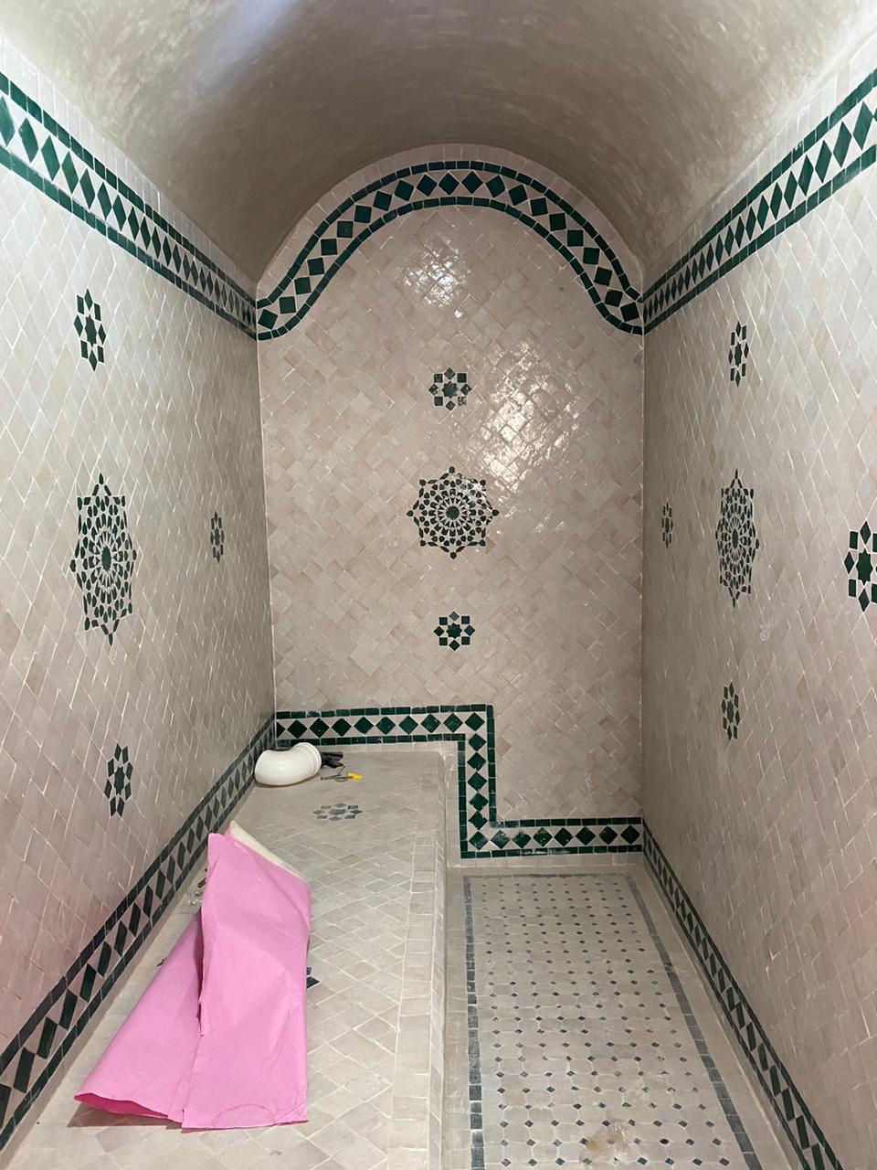 Zellige hammam room with vaulted ceiling