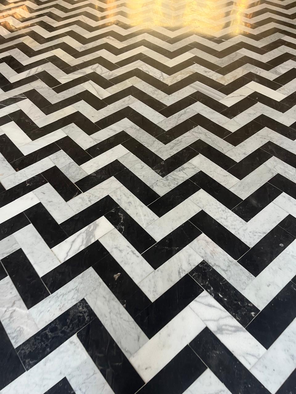 Black and white marble chevron floor